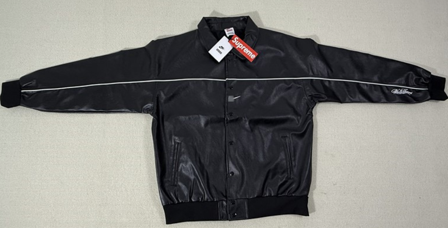Supreme x Nike Oversized PU Leather Jacket - Small Swoosh Logo & Vintage Style (Unisex)​​