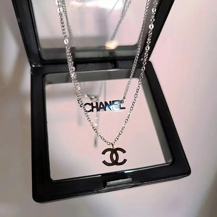 Chanel Necklace Set Silver Blue Jewelry
