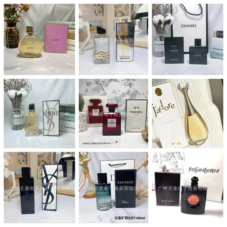 Chanel, Yves Saint Laurent, Dior Perfumes, Red, Blue, Gold, Mise