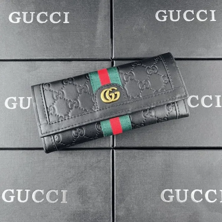 Gucci Wallet GG Pattern Black Leather Mise