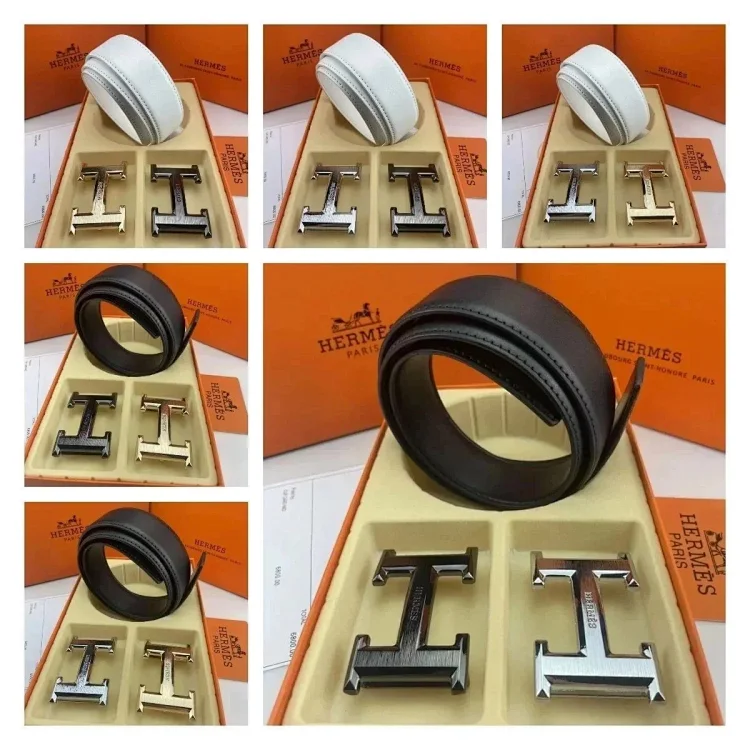 Hermes Leather Belt White Black Mise