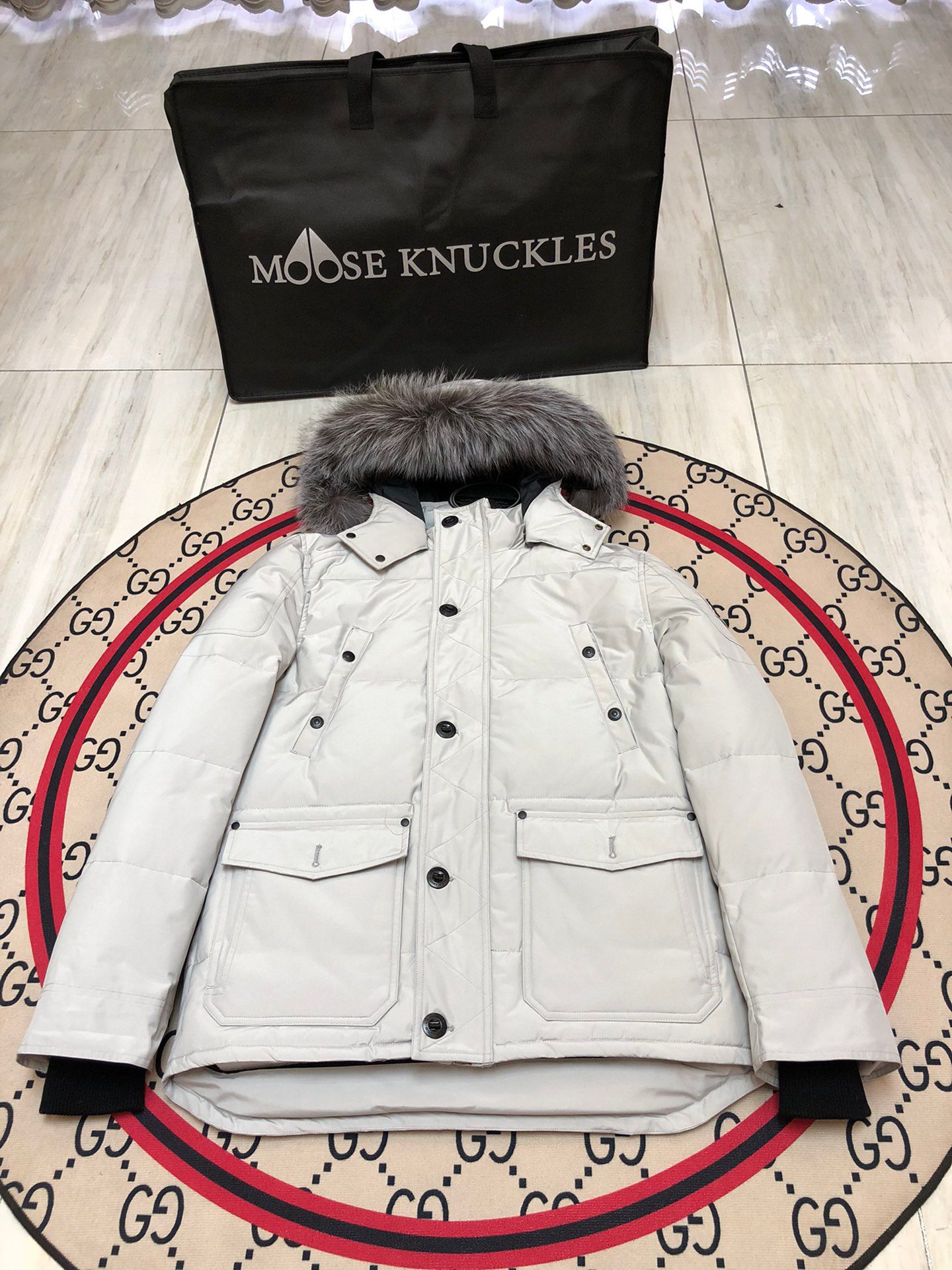 Men’s Short Down Jacket with Silver Fox Fur | Moose Knuckles