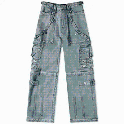 Men's Washed Blue Utility Cargo Pants with Multiple Pockets