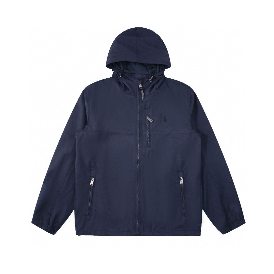 Ralph Lauren Navy Waterproof Hardshell Jacket with Embroidered Pony Logo & Hood