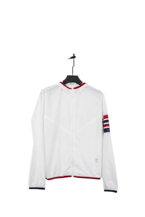 Thom Browne military ripstop mesh 4-Bar packable zip hoodie, white