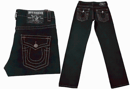 True Religion Black Denim Jeans - Signature Stitching